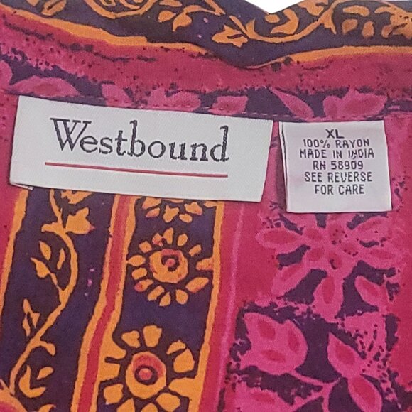 Vintage 90s Westbound Womens XL Button-Up Shirt Bright Pink Orange Rayon Stripe - Picture 2 of 16